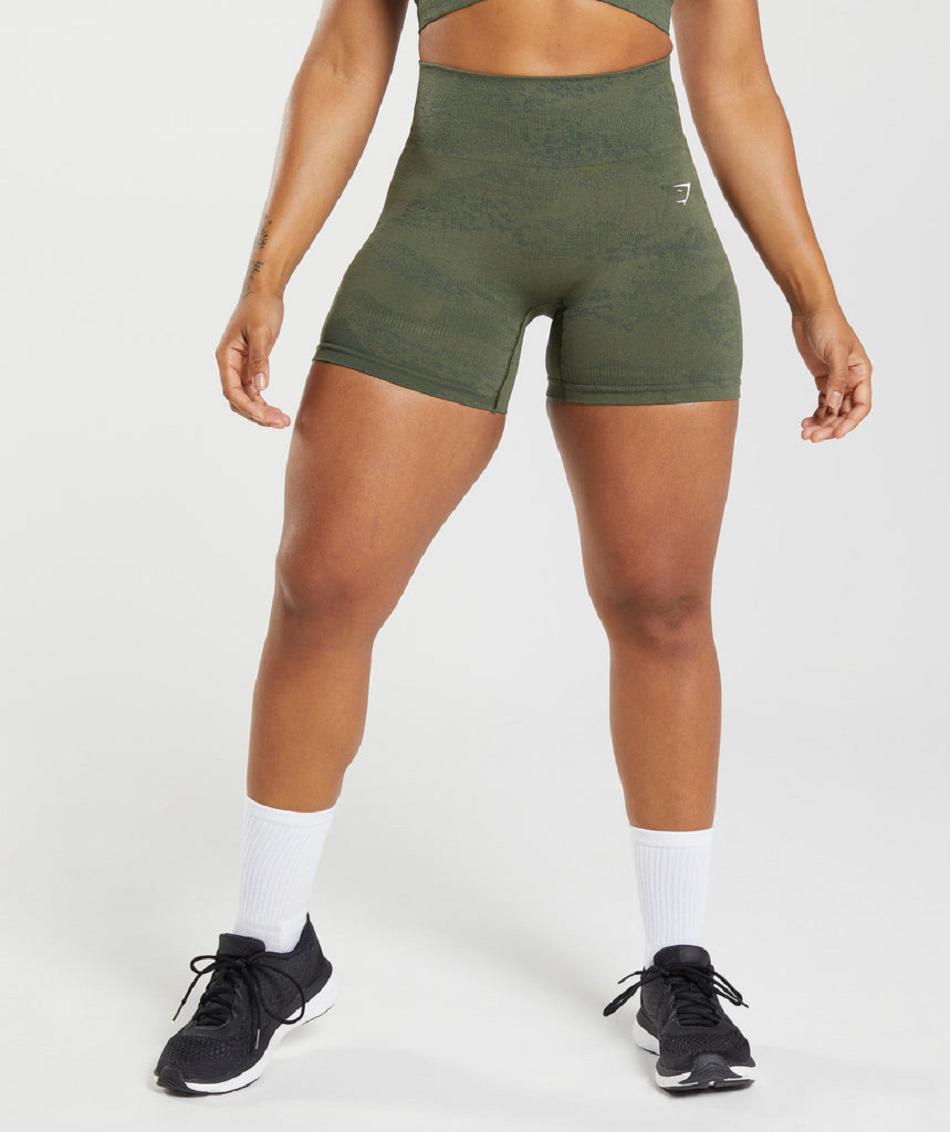 Szorty Damskie Gymshark Adapt Camo Seamless Oliwkowe Oliwkowe | PL 2439PJJ